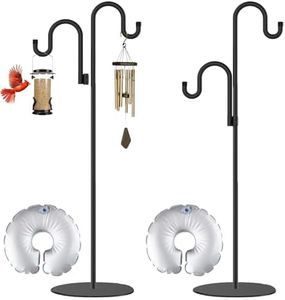 Vorriop 2 Set Shepherd's Hook Stand Plant，Bird Feeder，Wind Chime Hanger Stand, Waterproof Metal & Adjustable-Height Standing Pole Holder for Lantern and Wreath, Indoor & Outdoor