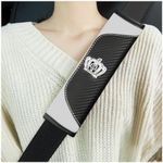 Ziciner 2 PCS Car Seat Belt Cover, Soft Leather Safety Belt Shoulder Strap Covers with Bling Rhinestone Crown, Breathable Harness Pad Protect Your Neck & Shoulder, Car Accessories (Black&White)