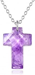 Joyfulmuze Genuine Amethyst Pendant Cross, Unisex 925 Sterling Silver 18 Inch Chain, Natural Light Color Purple Faceted Stone, Handmade Religious Gift for Women and Men (amethyst)