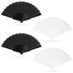 Grantop 4 Pcs Folding Hand Fan Set, Silk Fabric Plastic Ribs Handheld Fan, Folding Chinese Fan for Wedding Christmas Party Prom Festival DIY Home Decorations(4Pcs, Black+White)