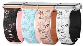 mFoniscie Floral Strap Compatible with Apple Watch Straps 42mm 44mm 45mm 49mm for Women, Cute Flower Soft Silicone Strap for iWatch Series SE 9 8 7 6 5 4 3 2 1 Ultra [Pack Of4 [Watch NOT Included]