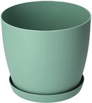 B2C Flower Pots 6 Colours 8 sizes Matt Plastic Plant Pots Planter + Saucer Tray Deco (Green Matt, 9.5 cm)