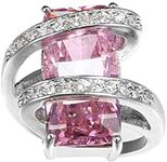 Aienid Silver Plated Wedding Rings and Bands Personalized Simple Ring Pink Emerald Shape Crystal Rings for Women Size:6