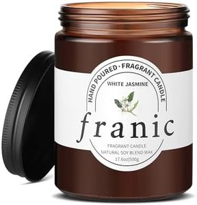 FRANIC Candle White Jasmine Scented, 17.6oz 80 Hours Burn Time, 100% Cotton Wick Uniform Burning, Natural Soy Wax Scented Candle for Home Scented Perfect for Christmas, Birthday, Home…