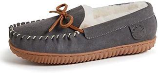 Fireside by Dearfoams Women's Alice Springs Shearling Water Resistant Indoor/Outdoor Moccasin Slipper, Grey, 7