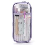 Grid Mesh Pen Pencil Case Clear Big Capacity Pencil Bag Pouch Pen Case Holder Stationery Desk Organizer Travel Makeup Bag with Zipper for Boys Girls College School Students and Office Supplies(Purple)