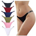 Levao Thongs for Women, Rhinestones Tanga Low Rise G-String Sexy Knickers Underwear Pack of 3/6 S-XL