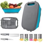 Camping Cutting Board, HI NINGER Collapsible Chopping Board with Colander, 9-in-1 Multi Chopping Board Kitchen Vegetable Washing Basket for Camping,Camping Gifts Camping Accessories for RV Campers