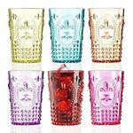 Muldale Plastic Tumblers for Adults 400ml - Acrylic Glasses Drinking - Plastic Highball Glasses Set of 6 - Picnic Glasses Outdoor Tableware Reusable Unbreakable for Garden - Baroque Style