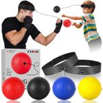 MHYS Boxing Reflex Ball, Training 4 difficulty levels Ball with Headband, Upgraded Punch for Reaction, Agility, Punching Speed and Hand Eye Coordination Training, red+black+blue+yellow