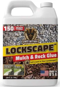 Lockscape Rock Glue for Landscaping, 1 Gallon (Made in USA) - 100% Permeable & Pet-Safe Mulch Glue for Landscaping - Ready to Spray Clear Gravel Binder