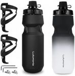 Bicycle Water Bottle Holder with 24 Oz Bottle, 2Pack Bike Water Bottle Leak Proof BPA Free for All Fitness and Cycling Fast Flow Valve Bike Accessories - Gradient Black+Black