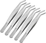 uxcell 5 Pcs 5-Inch Stainless Steel Tweezers with Curved Serrated Tip