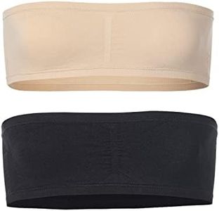 Popular Girl's Seamless Bandeau Bra - 2 pack - Black and Nude - L