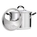 8 QT Covered Lock-N-Drain Stock Pot - Stainless Steel - TRI-PLY Base - MEX - Gourmet