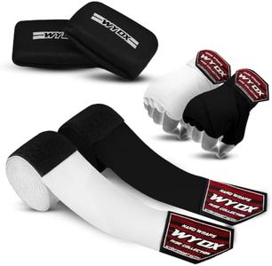 WYOX Gel Boxing Hand Wraps Pair of 2 | Inner Gloves for Men Women – Elasticated Padded Long Wrist Straps Muay Thai MMA, Kickboxing, BJJ Combat Sports Training (2, White/Black, 4.5 Meter)