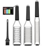 Lemon Zester Cheese Grater Citrus Zester Pack of 3-304 Stainless Steel - A Sharp Tool for Parmesan Cheese, Ginger, Garlic, Nutmeg, Chocolate, Vegetables，Fruits，Dishwasher Safe With Cleaning Brush