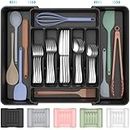 ukeetap Extra Large Expandable Silverware Organizer, BPA-Free Food-Safe Cutlery Flatware Organizer, Kitchen Utensil Drawer Organizer, Adjustable Silverware Holder for Spoons Forks Knives, Black