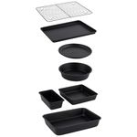 Salter BW12572EU7 Bakes Stackable 7 Piece Bakeware Set – Non-Stick With Baking Tray, Cake Tin, Tart Tin, Loaf Pan, Brownie Pan, Roasting Tin, Cooling Rack, Compact Storage, PFOA-Free, Oven Safe, Black