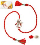 Meenakari Heritage Jewellery Men'S Cotton 92.5 Sterling Silver Om Ganesha Rakhi Bracelet For Brother (Red)