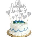 Elicola 60th Anniversary Cake Toppers Diamond Weddding Anniversary Heart Cake Decoration for Celebration Party Supplies