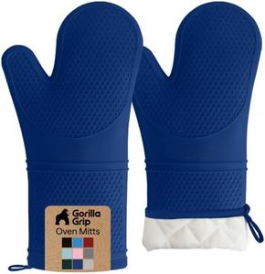 GORILLA GRIP BPA-Free Soft Silicone Oven Mitts, 14.5x8.3, Heat Resistant and Waterproof Cooking Gloves, Thick Cotton Lining, Flexible Gripping for Baking Grilling, Kitchen Potholders Set of 2, Blue