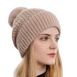 Tomorrow Winter Beanie for Women and Girls - Stay Warm and Stylish with our Cute Pom Pom Beanie - Fleece Lined, Soft Knit, and Trendy Winter Fashion Hat (Camel)