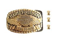 HT LEATHER Solid Brass Belt Buckle For Men, Belt Buckles Bird Wings Harley Davidson, 3 pcs Screw Belt Brass Solid small size, Gold