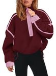 Panadila Womens Half Zip Sherpa Fleece Pullover Soft Oversized Sweatshirt with Pockets Warm Fuzzy Sweater, Burgundy, S