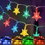 AUAUY Colourful Star Fairy Lights, 6 m / 19.7 ft 40 LED Battery Operated Fairy Lights, Christmas Fairy Lights, 2 Modes, Waterproof, for Indoor, Outdoor, Wedding, Party, New Year, Garden, Christmas Decoration