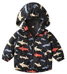 Boys' Soft Shell Fleece Lined Hoodies Warm Windproof Windbreaker Jacket Zipper Anorak Dinosaur Cartoon Outwear Long Sleeve Outdoor Casual Track Jacket for Kids Baby Black Fish 3-4T