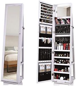 SogesHome Armario para Joyas Espejo Joyero de Pared Gabinete de joyería con Espejo de Longitud Completa y Base giratoria Espejo Giratorio con Bloqueo Armario de joyería con Espejo