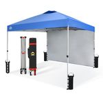 CROWN SHADES 10x10 Pop Up Canopy with 1 Side Wall - Beach Tent with One Push Setup - Outdoor Sun Shade for Events, Parties, Camping - Gazebo with STO-N-Go Cover Bag (Blue)