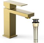 Homfan Gold Bathroom Sink Faucet for 1 or 3 Holes with Pop Up Drain Stopper & Water Supply Hoses No-Lead Modern Single Handle Bathroom Faucet (Deck Plate Included)