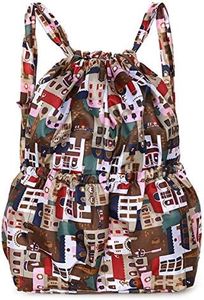 Van Caro Bohemian Drawstring Backpack Light Cinch Bag Gym Sack String Bag, 5898 Multicolor Town, One Size
