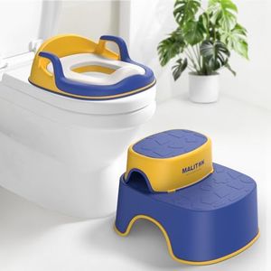 Maliton Potty Training Toilet Seat & Step Stool, 2-in-1 Anti-Slip Blue