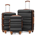 COOLIFE Suitcase Trolley Carry On Hand Cabin Luggage Hard Shell Travel Bag Lightweight with TSA Lock and Durable 4 Spinner Wheels (Apricot Black, 3 Pcs Set)