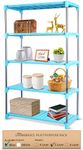 LivingBasics Stainless Steel Multifunctional/Multipurpose Storage Shelves/Rack/Stand for Home/Office/Kitchen/Balcony/Bathroom/Study Room (5 Layer,Cyan Blue)