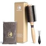 BRUSHZOO Round Brush, Boar Bristle Round Brush for Blow Drying, Add Shine/Volume, Hair Bursh with 100% pure Boar Bristle and Nylon Pins for Styling Curling and Straightening (2.2 Inch)