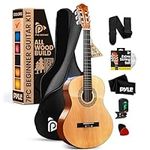 Pyle Left Handed Beginner Acoustic Guitar Kit, 3/4 Junior Size All Wood Instrument for Kids, Adults, 36" Natural Gloss