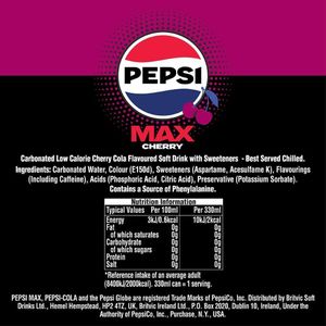 Pepsi Max Cherry Soft Drink, 24 x 330ml Cans