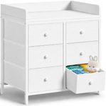 Baby Changing Table Dresser - 6 Fabric Drawers Top Diaper Changing Station with Storage for Modern Nursery,White