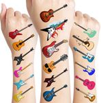 128 PCS Music Note Guitar Temporary Tattoos Sticker Music Birthday Party Decorations Supplies Favors Gifts Boys Girls Rock Guitars Musical Cute Fake Tattoo School Prizes Themed Decor Carnival