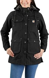 Carhartt Chaqueta de mujer de corte relajado – Chaqueta de algodón aislada con capucha desmontable, Negro , S