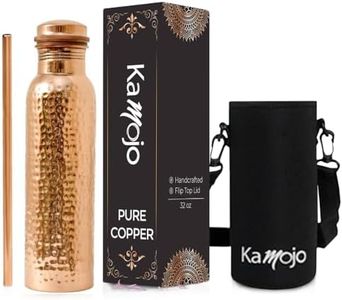 Kamojo Copper Water Bottle for Drinking - Hammered Pure Copper Water Bottle with Leak Proof Lid, Removable Insulating Sleeve & Copper Straw - Handcrafted Copper Bottle for Men & Women 32 fl oz