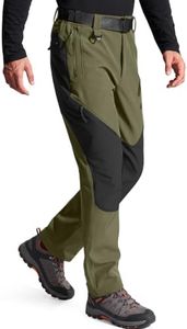 FREE SOLDIER Men's Fleece Lined Outdoor Cargo Hiking Pants Water Repellent Softshell Snow Ski Pants with Zipper Pockets(Army Green/Black 38W x 32L)