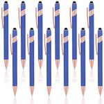 Qupaen 12 Pieces Stylus Pens for Touch Screens,2 in 1 Metal Click Ballpoint Pens with Stylus Tip and Soft Grip for School and Office Supplies,Black Ink (Blue)