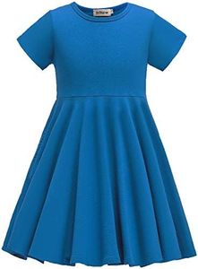 TriKalor Girls Dresses Short Sleeve Solid Color Skater Casual Twirly Dress with Pockets, Sky Blue, 12-14 Years