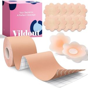 Vildout Boob Tape Kit -Boobtape for Breast Lift with Petals and Covers, Breathable Sticky Adhesive Bra Tape, Push Up Boobytape for Breast Lift, Breast Tape Suitable for Large Breasts A-G Cup Beige