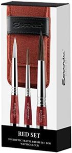 Escoda Artist Watercolor Travel Brush Set w/Canvas Pouch, 3 Short Handle Brushes (Red)